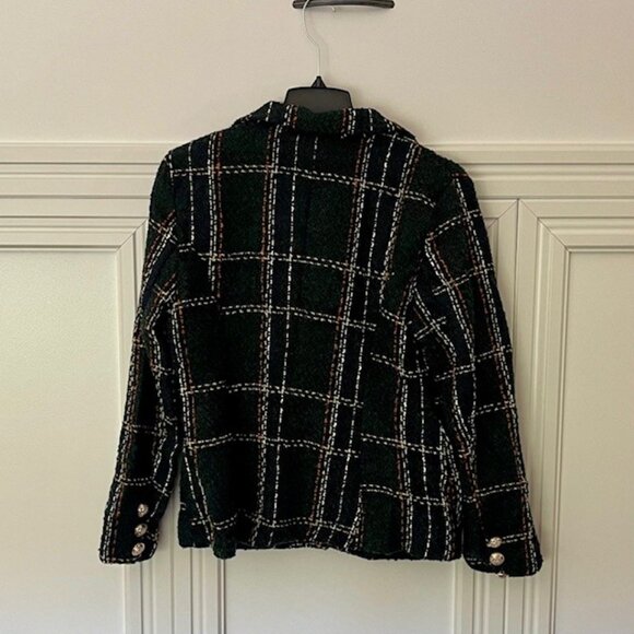 ✨NEW✨Women's Elegant Plaid Double Button Blazer Jacket - Black/Green - L - Picture 6 of 7